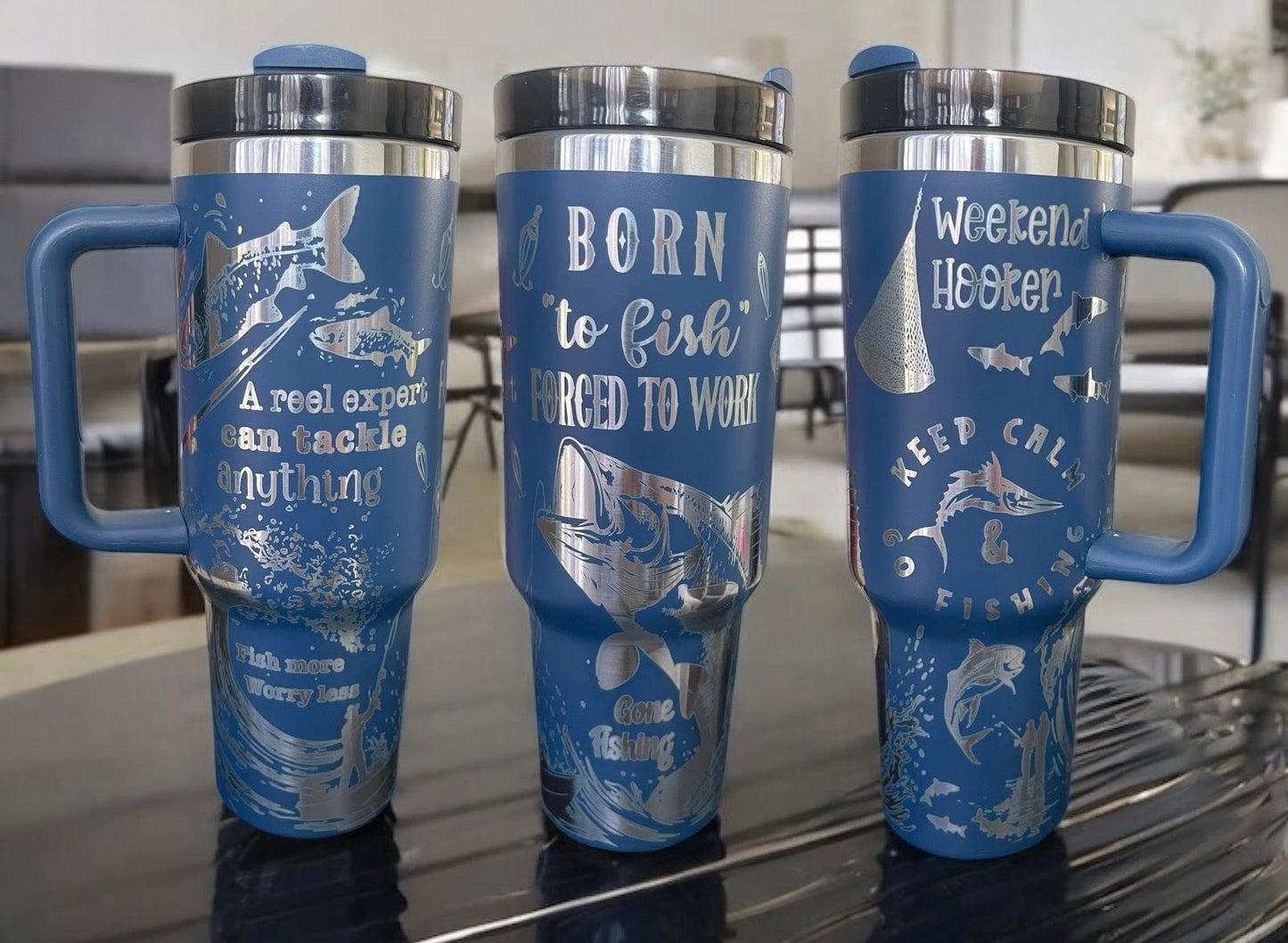 40 oz Navy & Silver Engraved Tumbler