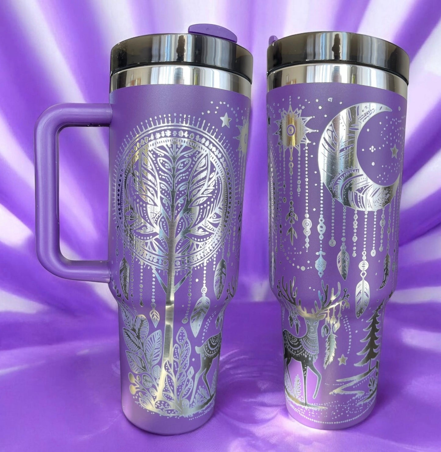 40 oz Purple & Silver Engraved Tumbler