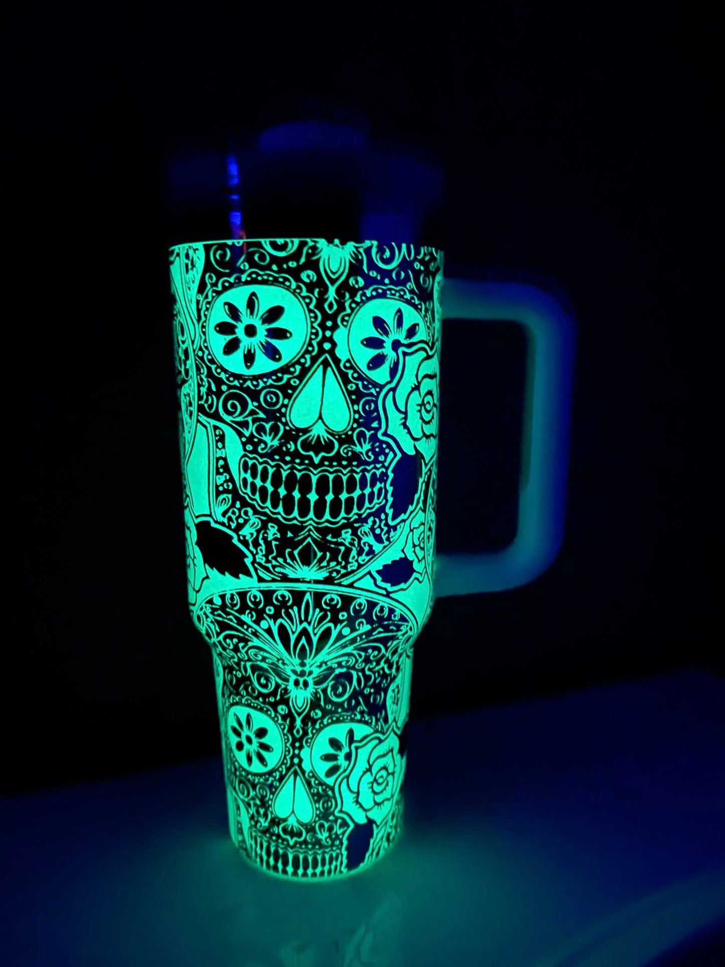 40 oz White/Rainbow/Glow in the Dark Engraved Tumbler