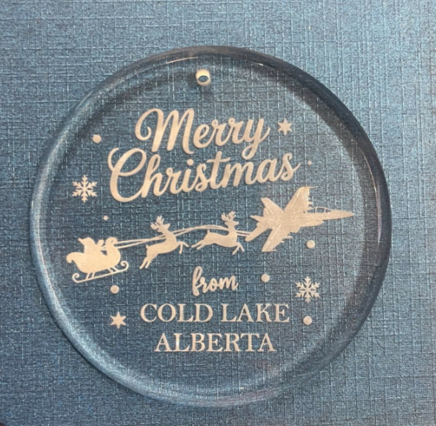 Cold Lake Glass Engraved Ornament