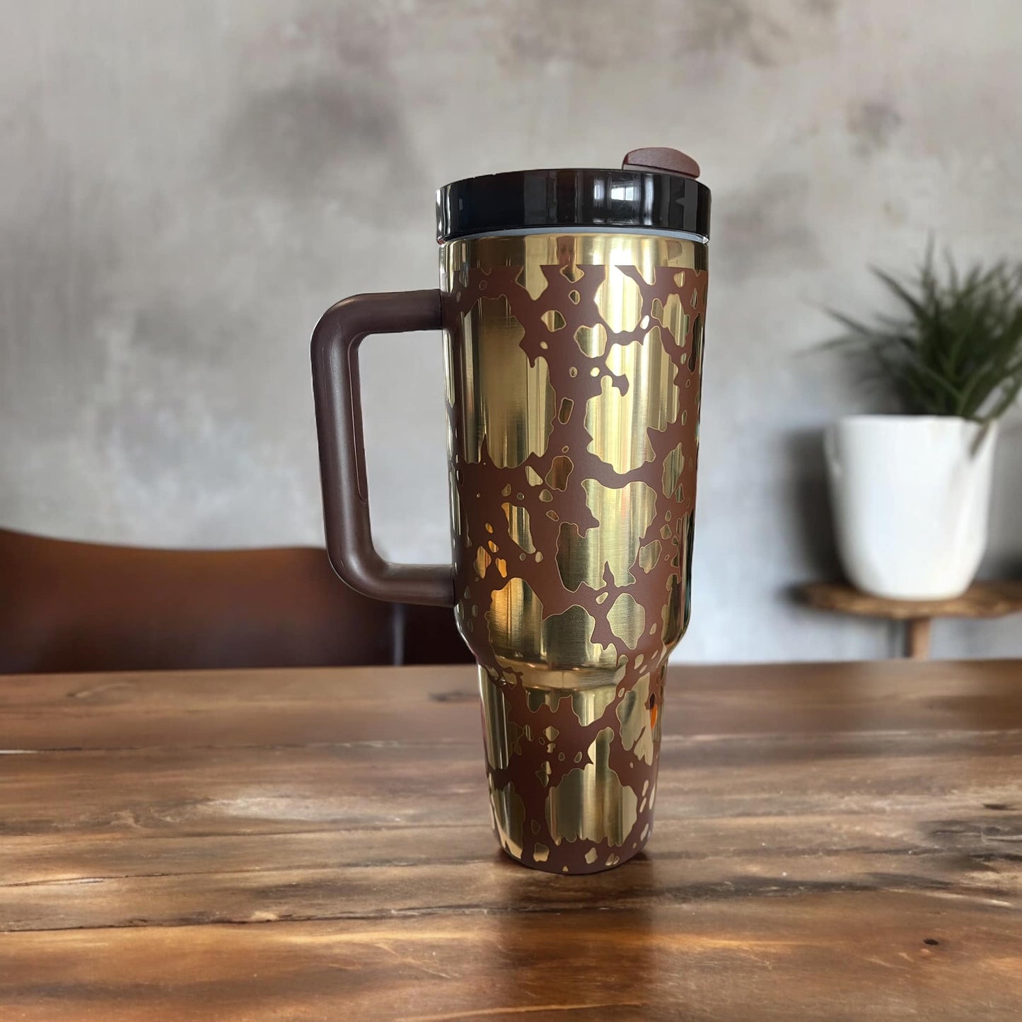 40 oz Brown and Gold Engraved Tumbler