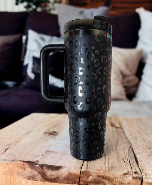30 oz Black and Black Engraved Tumbler