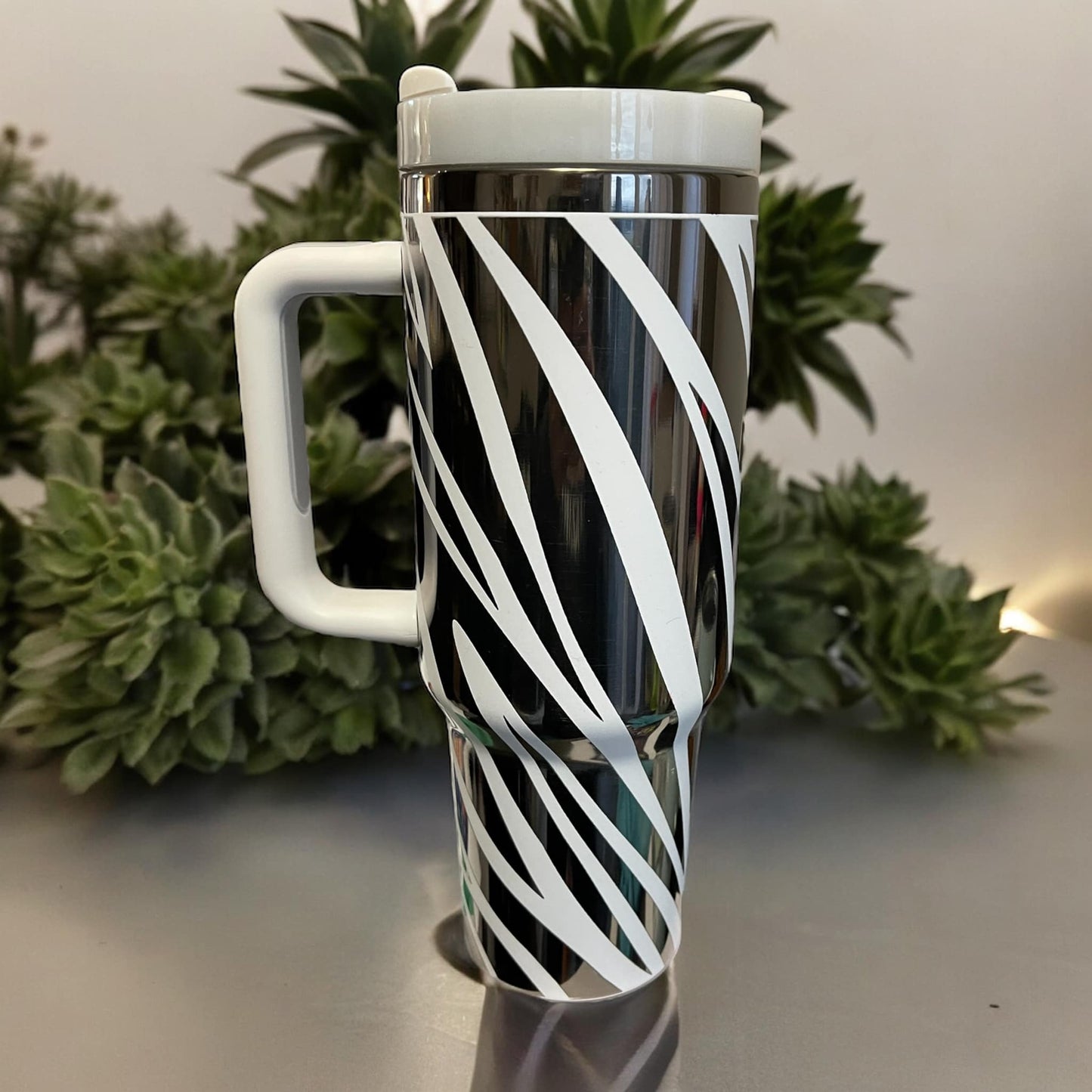 40 oz White and Black Engraved Tumbler