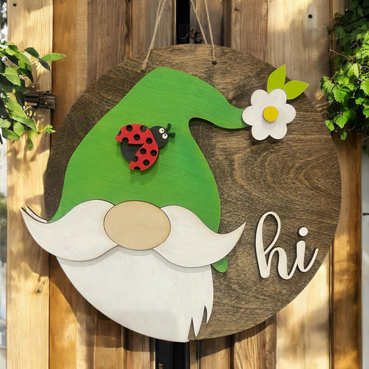 Interchangeable Gnome Hat Sign with Spring Hat