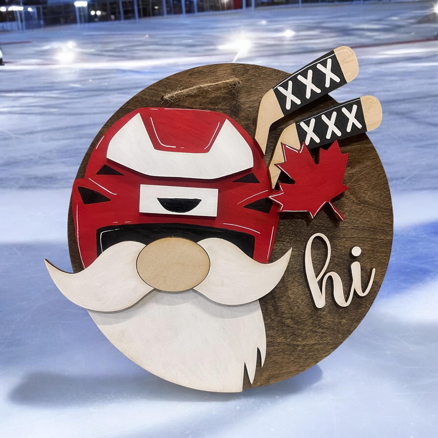 Interchangeable Gnome Hat Sign with Hockey Hat
