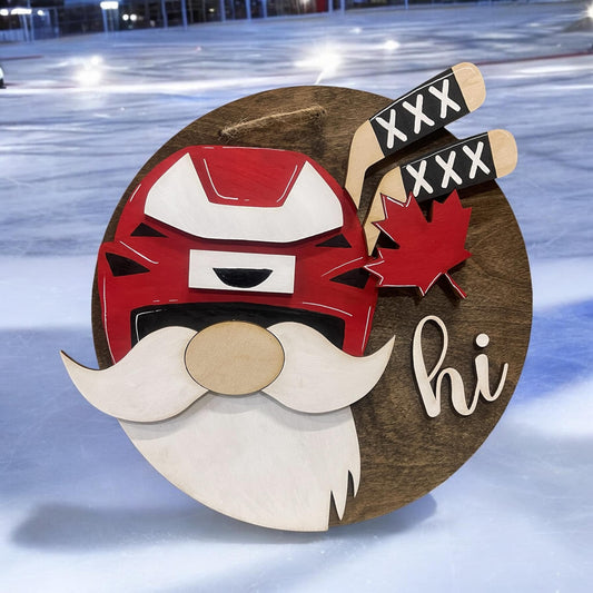 Interchangeable Gnome Hat Sign with Hockey Hat