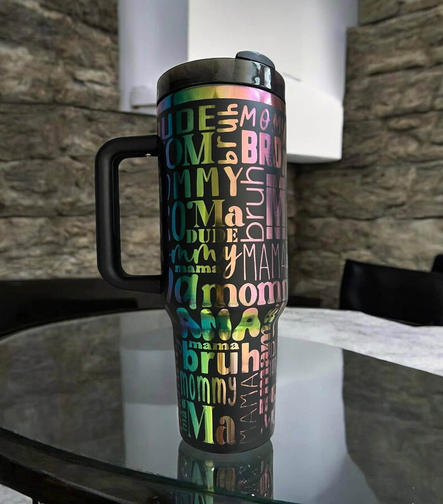 40 oz Black/Rainbow Engraved Tumbler