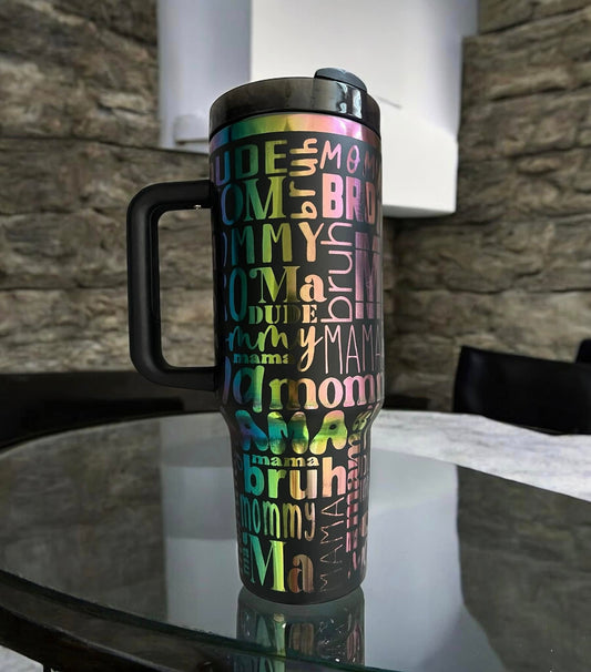 40 oz Black/Rainbow Engraved Tumbler