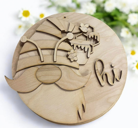 Interchangeable Gnome Hat Sign with Bee Hat