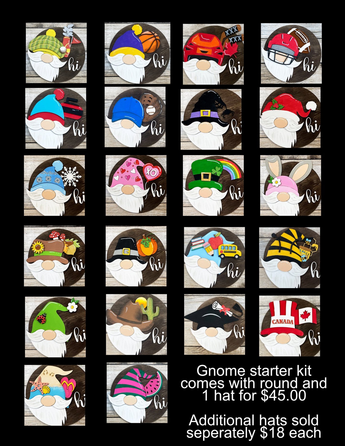Interchangeable Gnome Hat Sign with Spring Hat