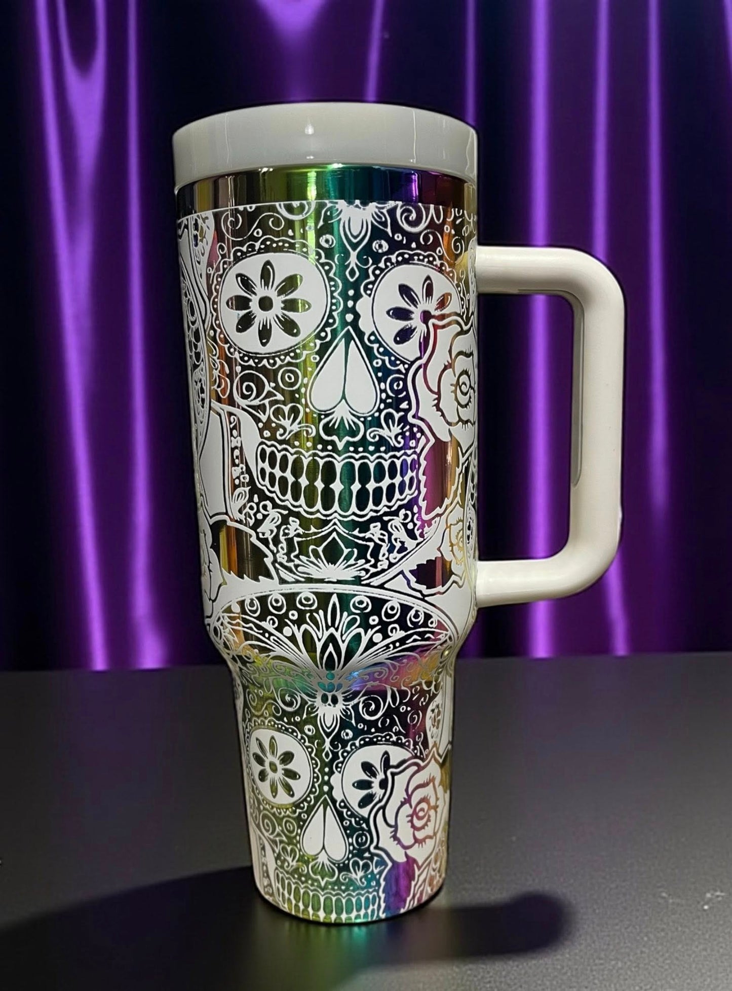 40 oz White/Rainbow/Glow in the Dark Engraved Tumbler