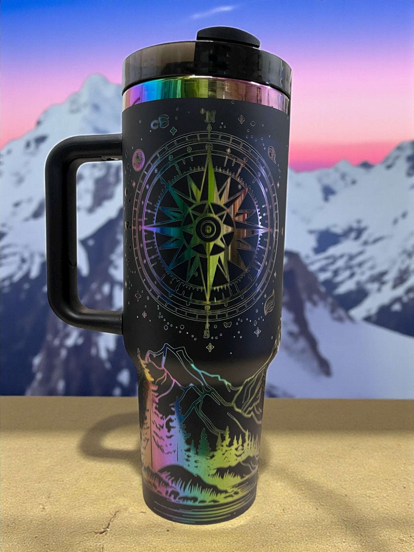 40 oz Black/Rainbow/Glow in the Dark Engraved Tumbler