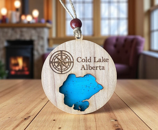 Cold Lake Wooden Christmas Ornament
