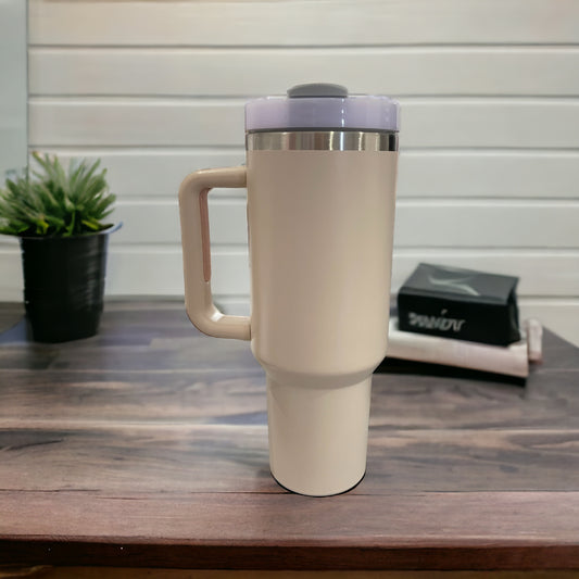 40 oz Cream Silver Engraved Tumbler