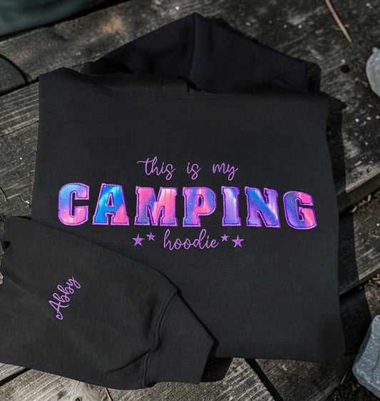 Camping Hoodie with Sleeve Name