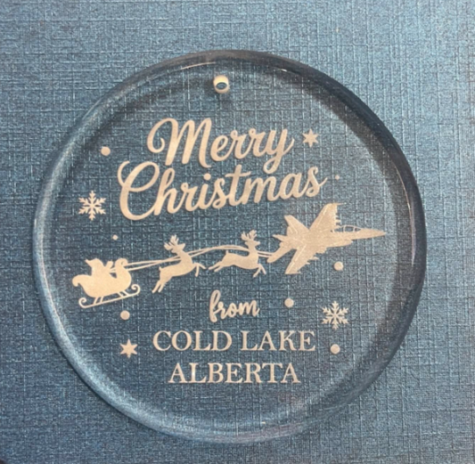 Cold Lake Glass Engraved Ornament
