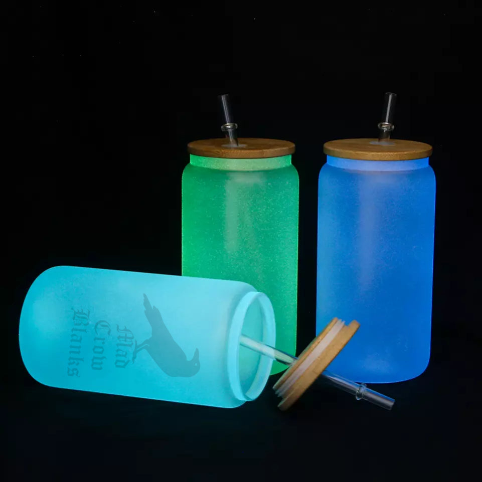 Glow in the Dark Frosted 16 oz Glass - Mad Crow Blanks